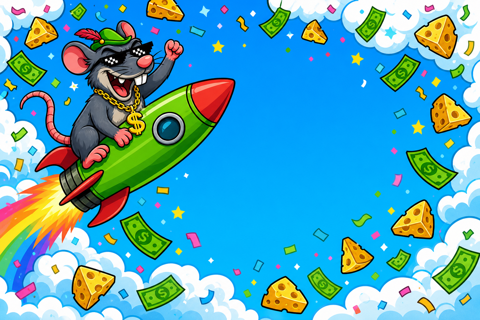 The rat riding a rocket out of a sewer manhole